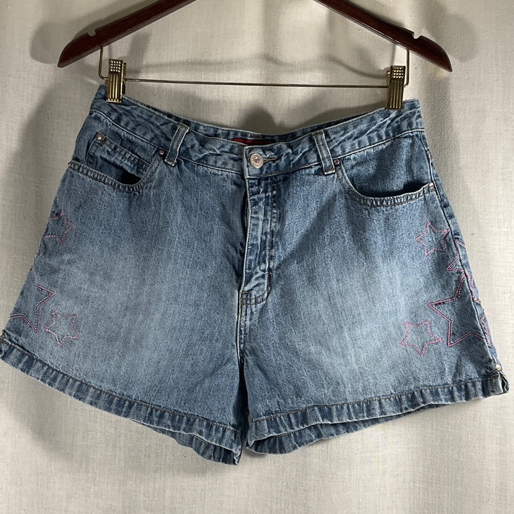 Arizona Jean Company Blue Jean Shorts with Pink Star Embroidery Size 16.5